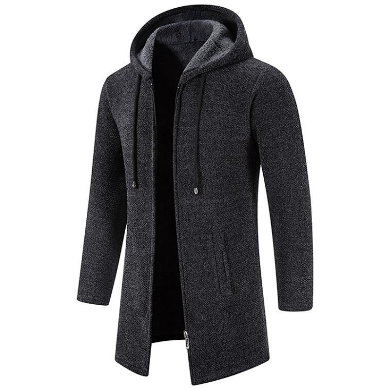 Men's Mid Length Fleece Padded Zipper Hooded Cardigan