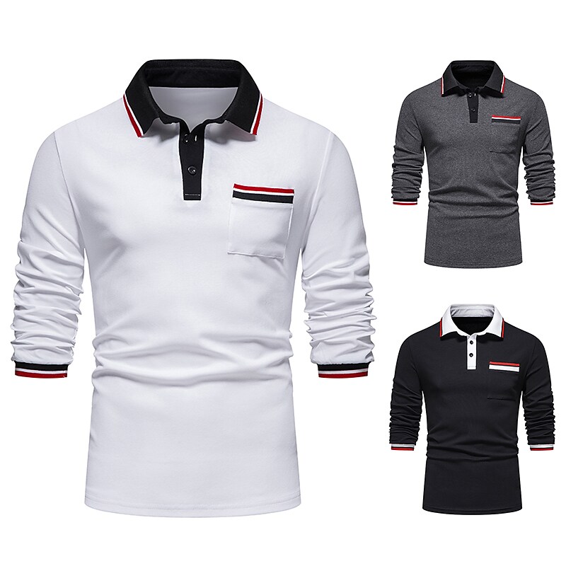 Men's Golf Shirt non-printing Color Block Button Down Collar