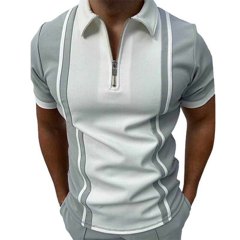 Men's Golf Shirt Striped Turndown Casual Daily Zipper Print