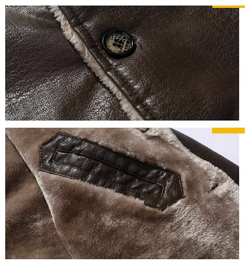 Men's Faux Leather Single Breasted Shearling Coat