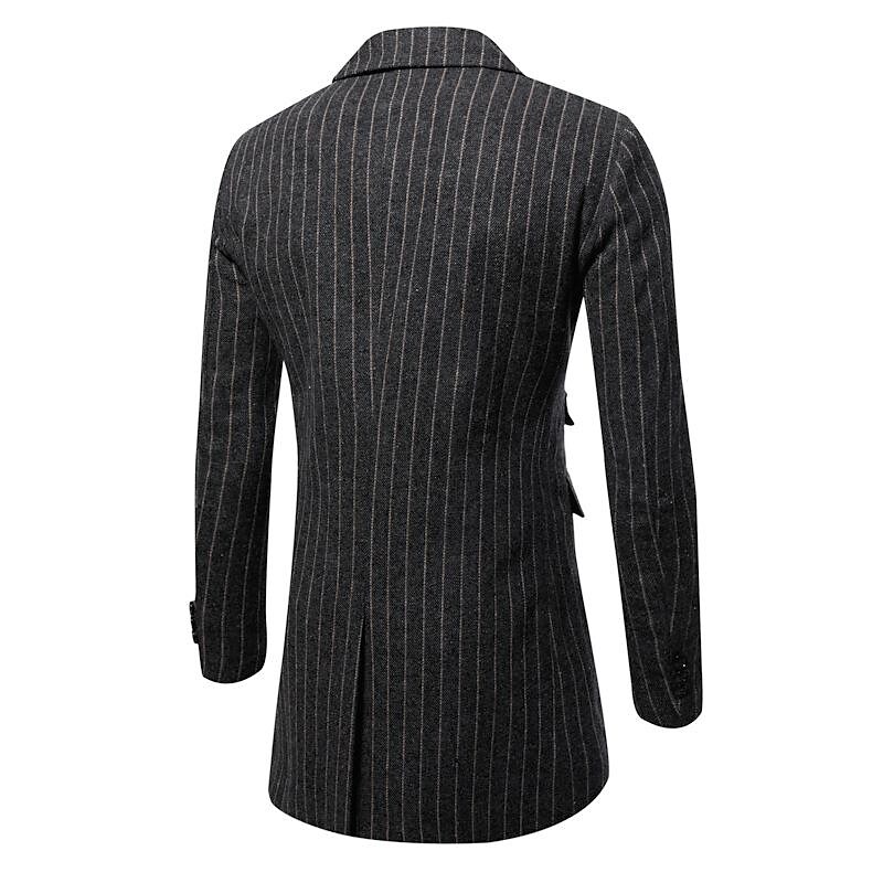 Men's Mid-Length Double-breasted Striped Coat