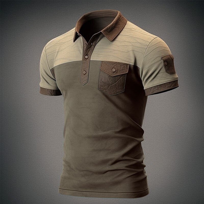 Men's Lapel Basic Color Block Classic Short Sleeve Polo Shirt