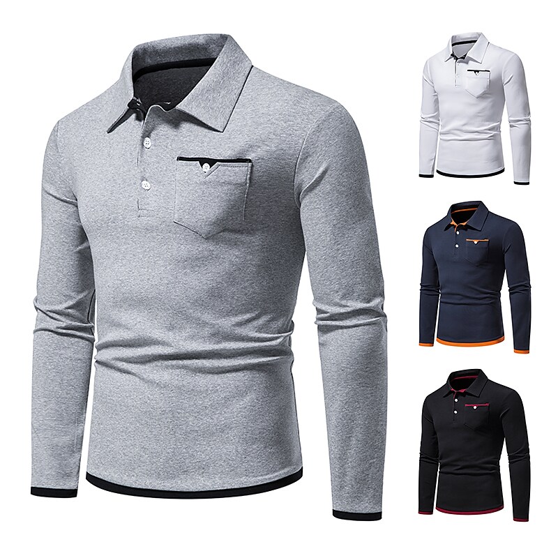 Men's Golf Shirt non-printing Color Block Button Down Collar