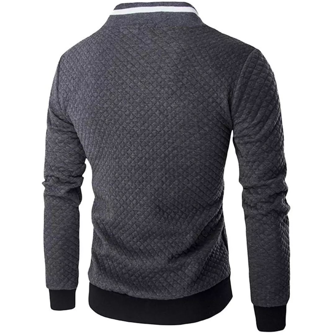 Men's Jacquard Small Check Solid Color Zip Up Sweat Bomber Jacket