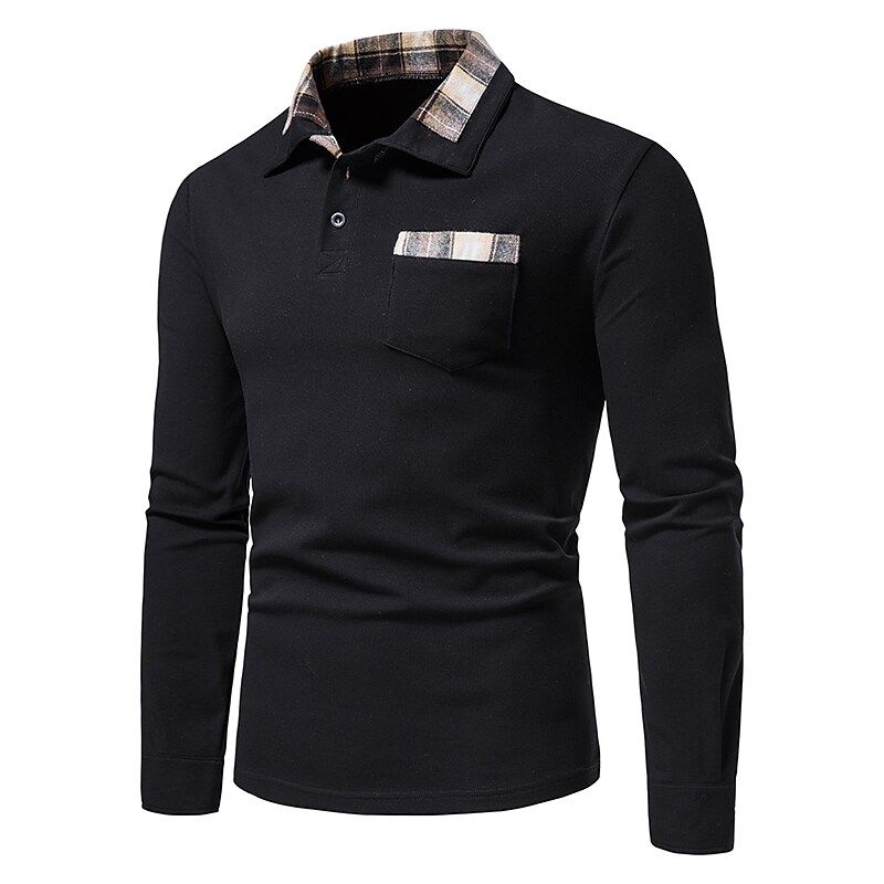 Men's Golf Shirt non-printing Color Block Button Down Collar