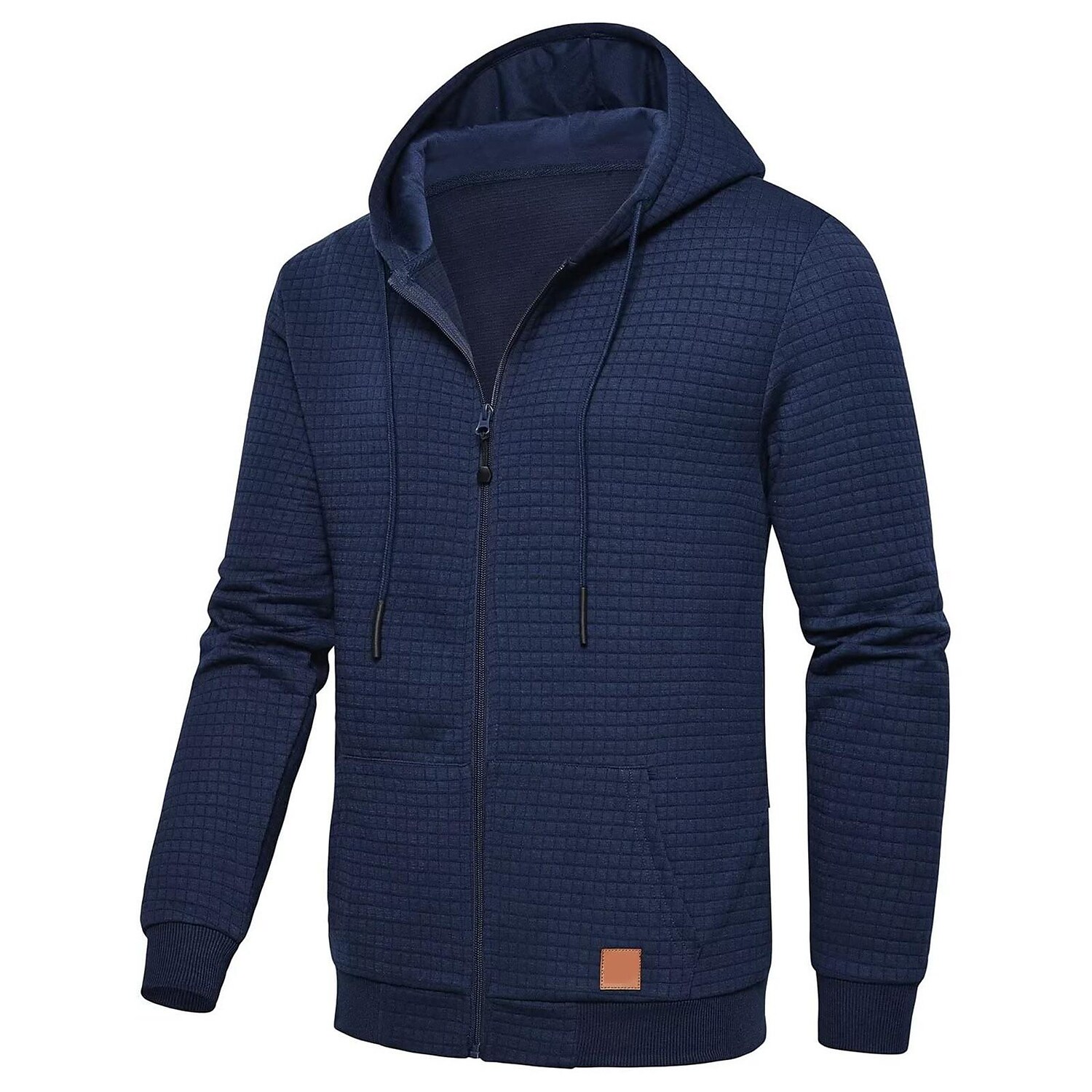 Men's Jacquard Check Solid Color Zip-up Hoodie Sweatshirts