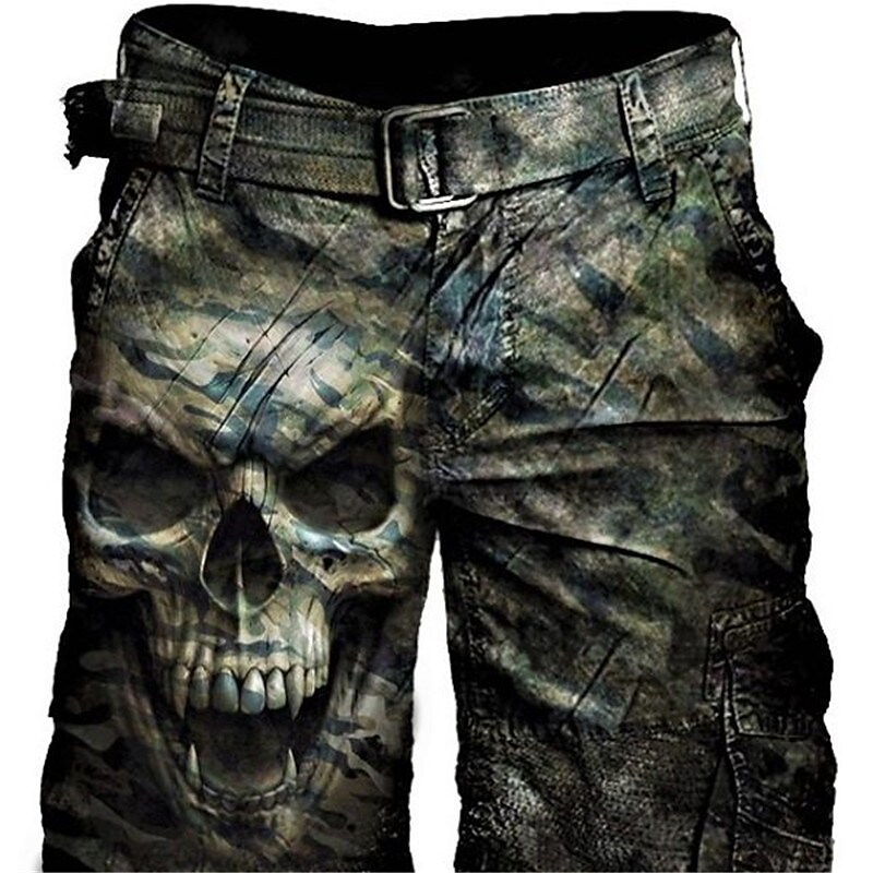 Men's 3D Print Multiple Pockets Cargo Work Shorts (Belt is not included)