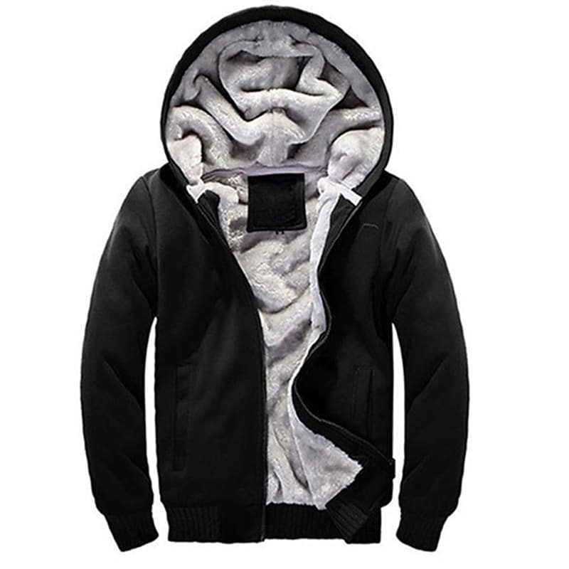 Men's Fleece Solid Color Hoodie Zip Front Hooded Sweatshirt