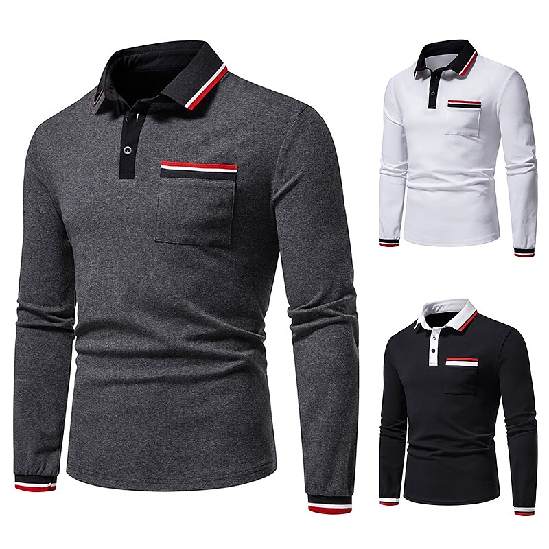 Men's Golf Shirt non-printing Color Block Button Down Collar