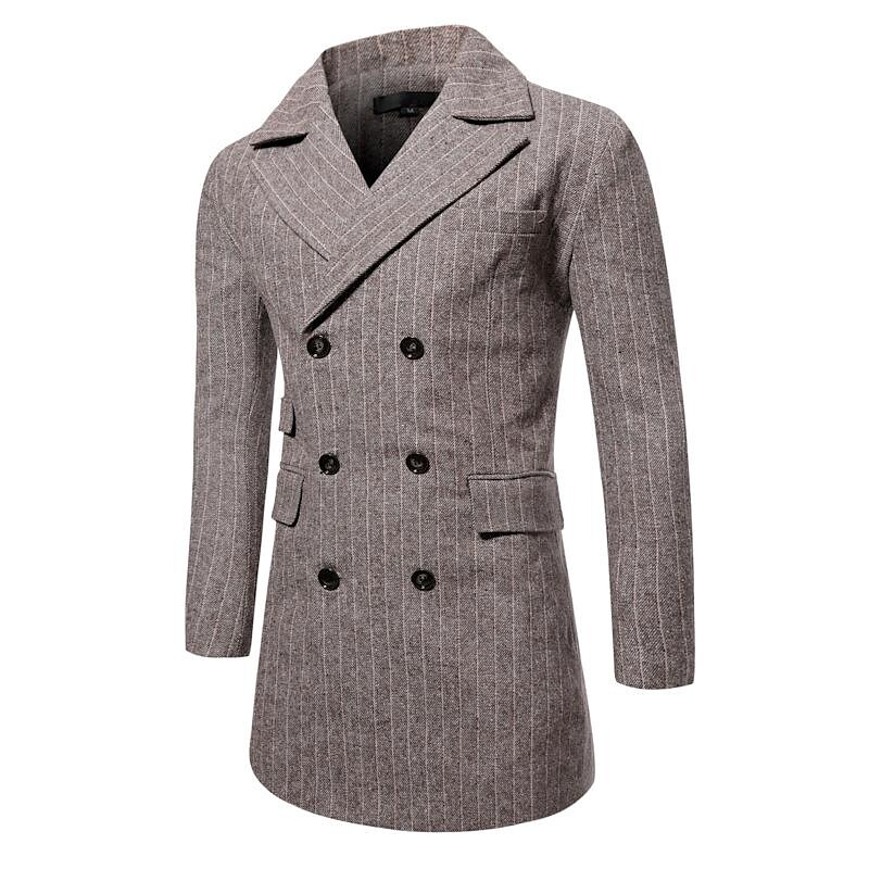 Men's Mid-Length Double-breasted Striped Coat
