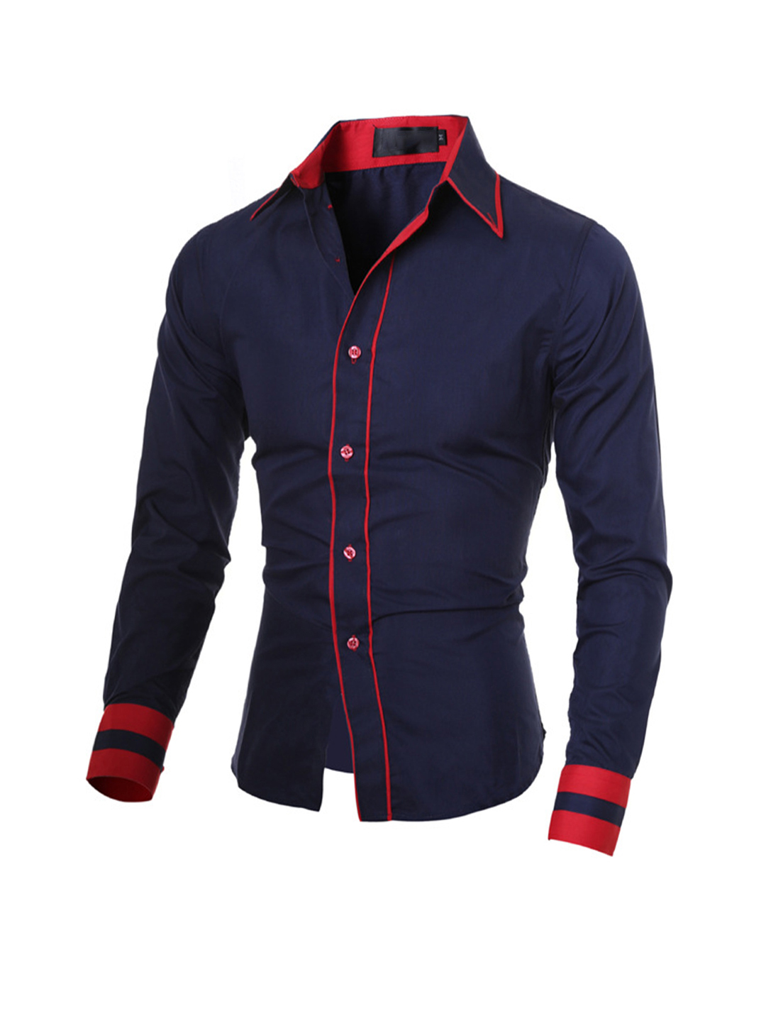 Men's Contrasting Solid Color Classic Long Sleeve Shirt
