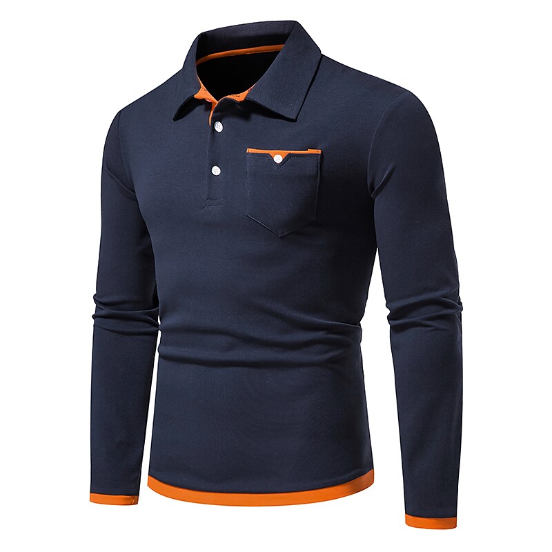 Men's Golf Shirt non-printing Color Block Button Down Collar