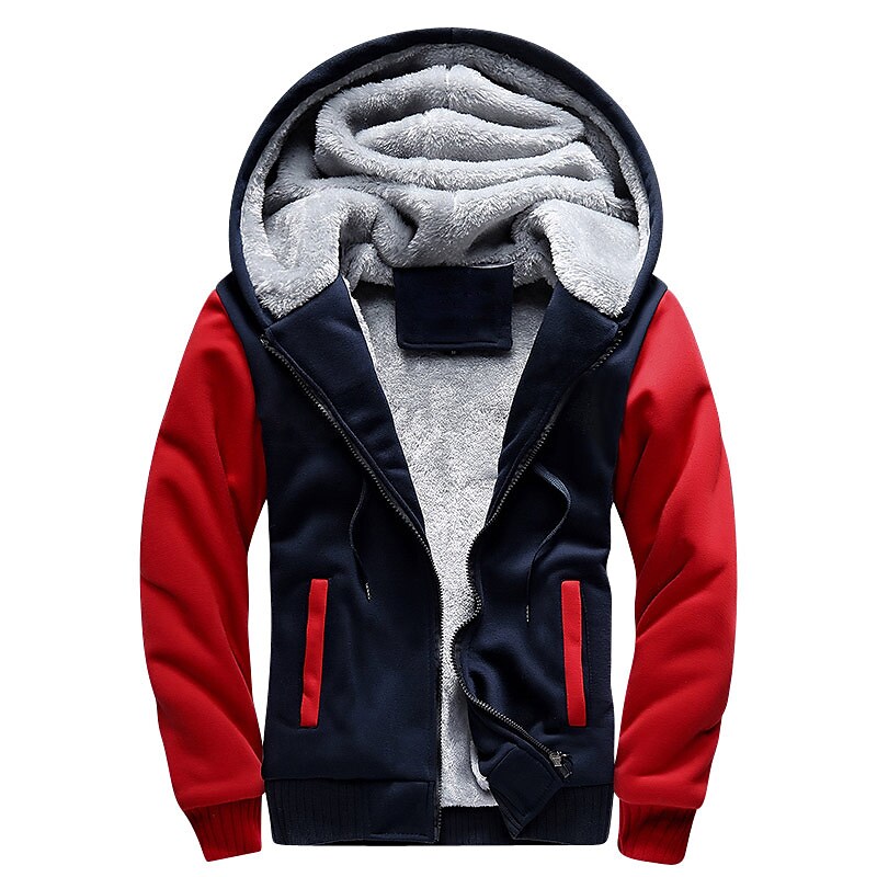 Men's Fleece Solid Color Hoodie Zip Front Hooded Sweatshirt
