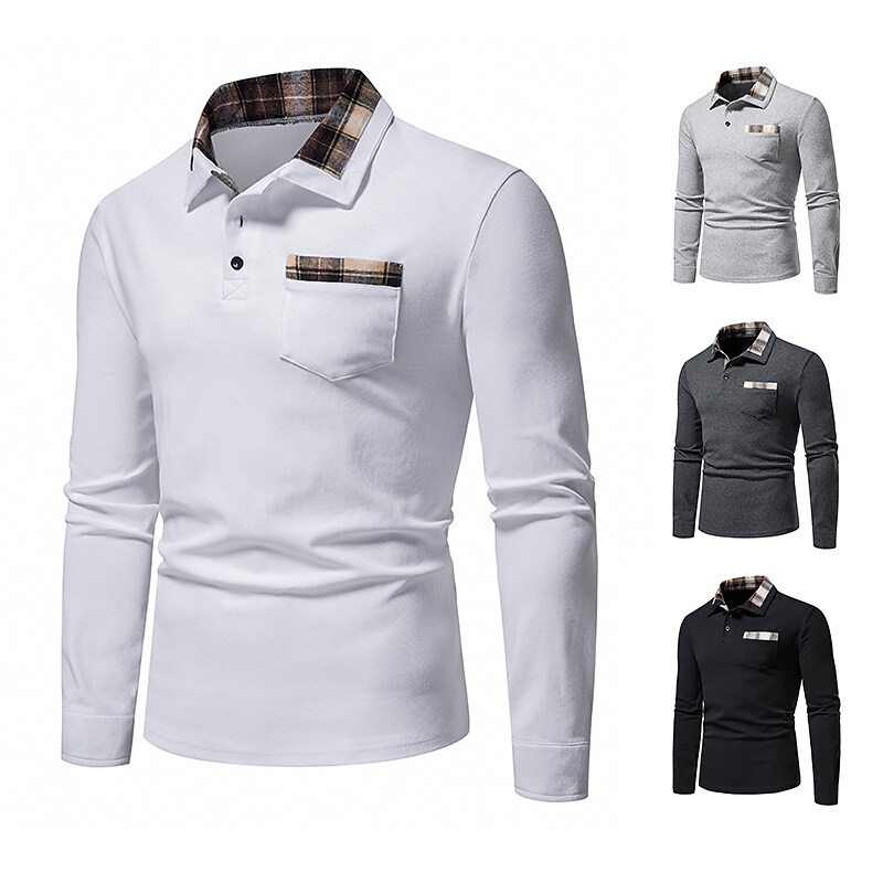 Men's Golf Shirt non-printing Color Block Button Down Collar