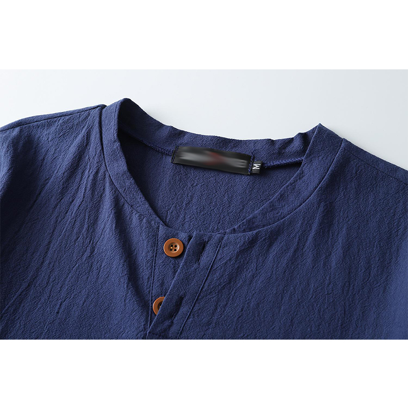Men's Henley Cotton And Linen Short Sleeve Shirt