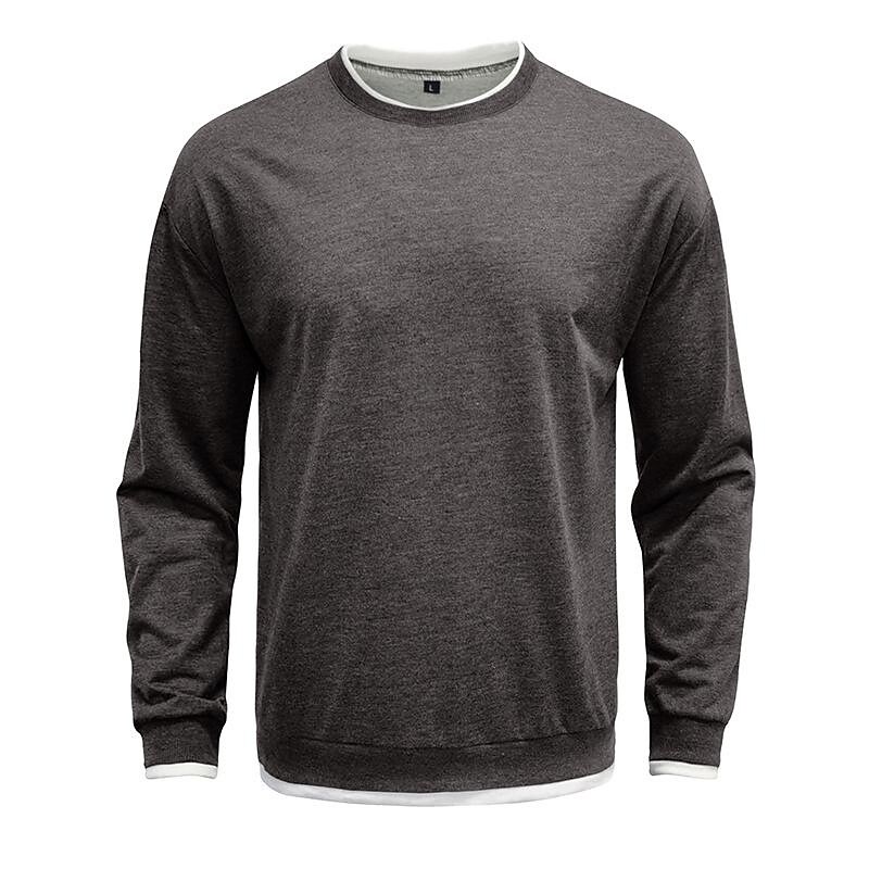 Men's Pullover Solid Color Patchwork Crew Neck Sweatshirts