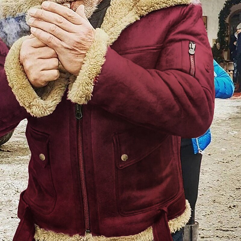 Men's Faux-Shearling Suede Leather Biker Jacket