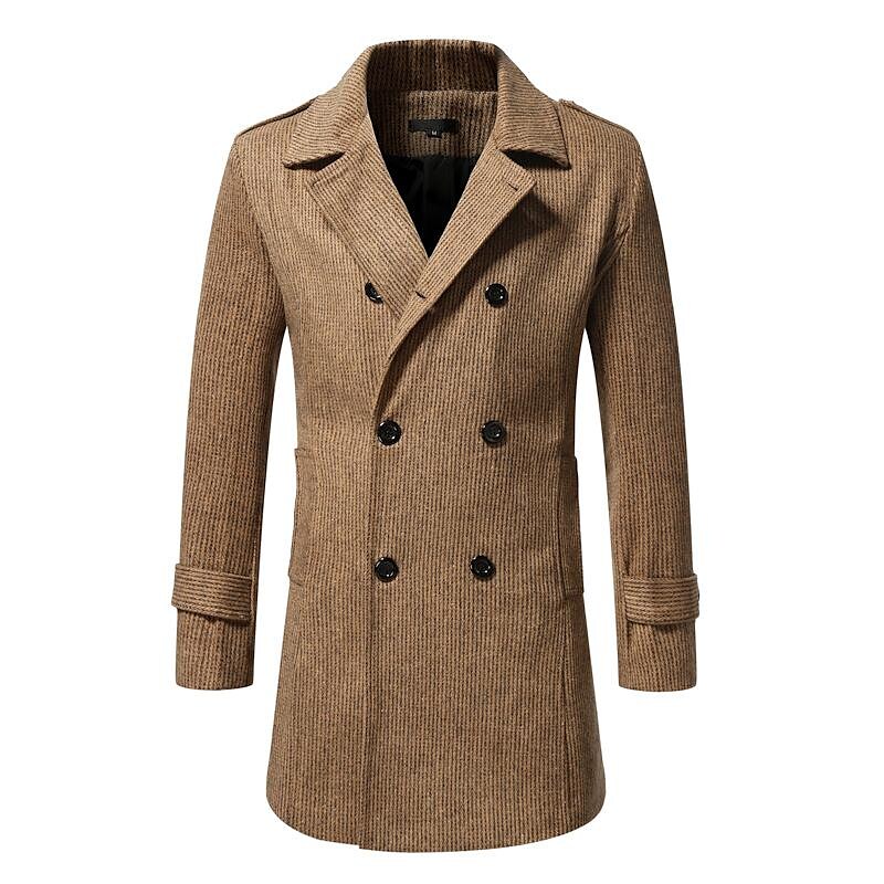 Men's Mid-Length Double-breasted Pinstripe Coat