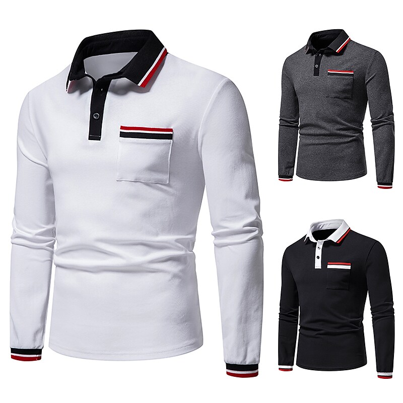 Men's Golf Shirt non-printing Color Block Button Down Collar