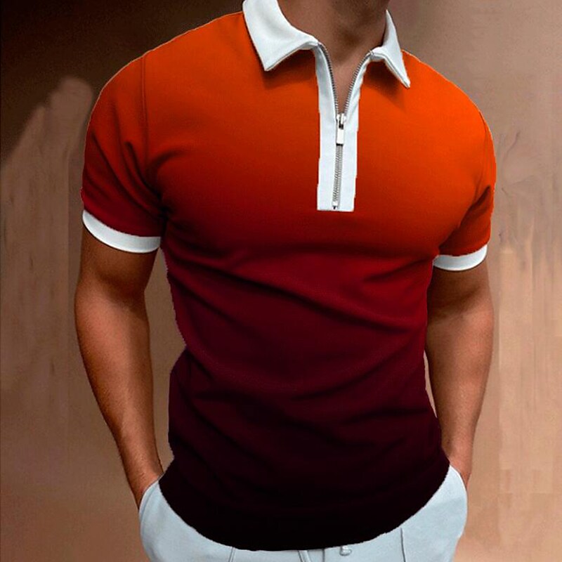 Men's Golf Shirt Gradient Color Block Classic Collar Street Casual