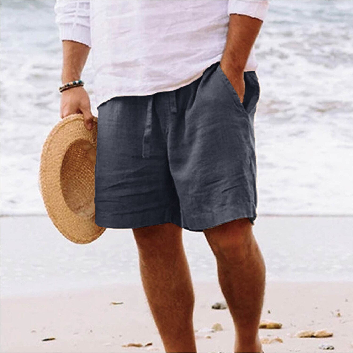 Men's Linen Drawstring Waist Straight Leg Comfort Shorts