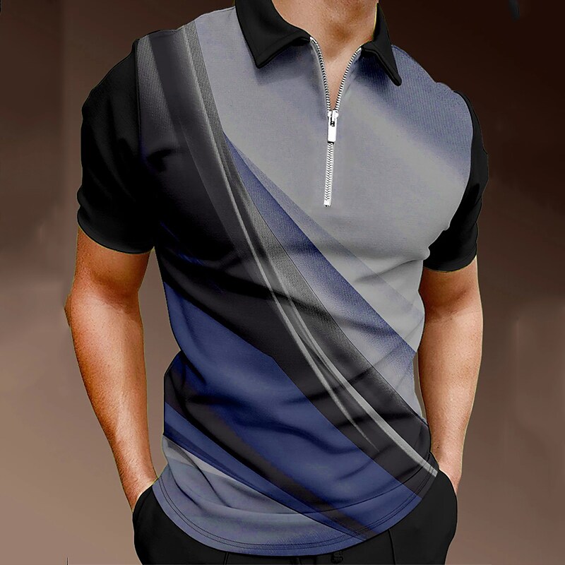 Men's 3D Print Streamer Turndown Casual Daily Zipper Polo T Shirt