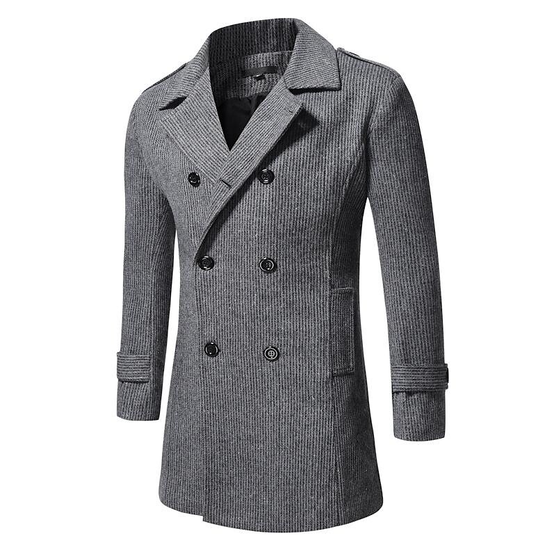 Men's Mid-Length Double-breasted Pinstripe Coat