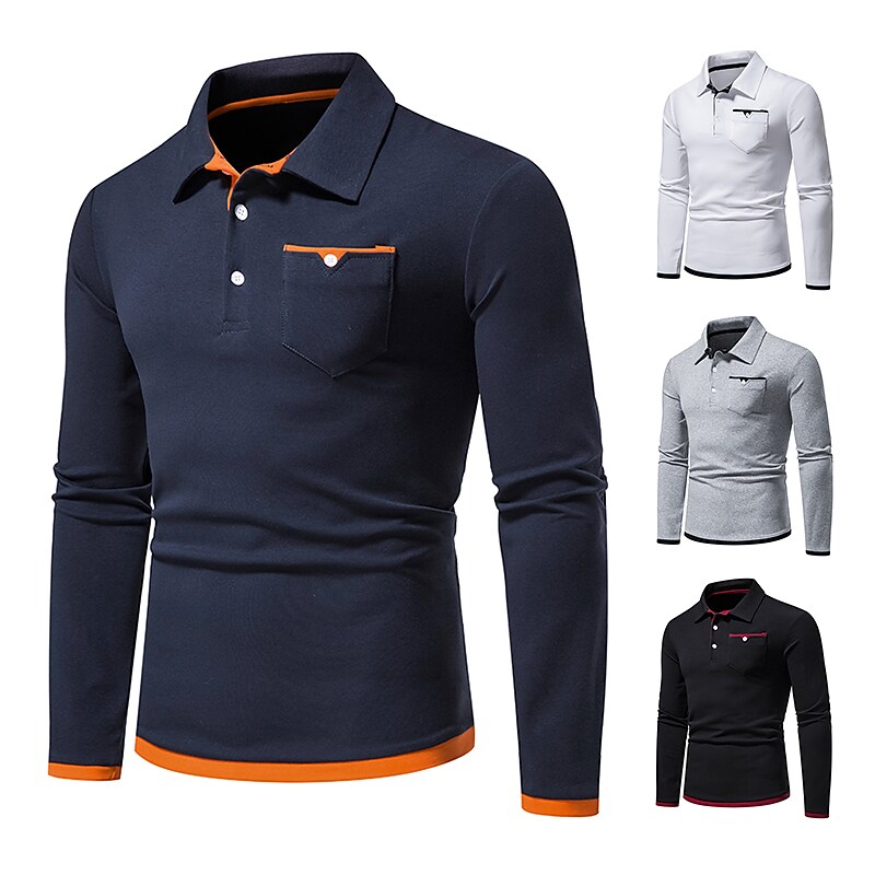 Men's Golf Shirt non-printing Color Block Button Down Collar