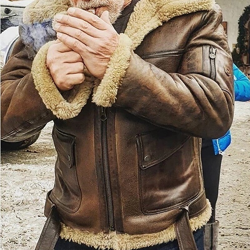 Men's Faux-Shearling Suede Leather Biker Jacket