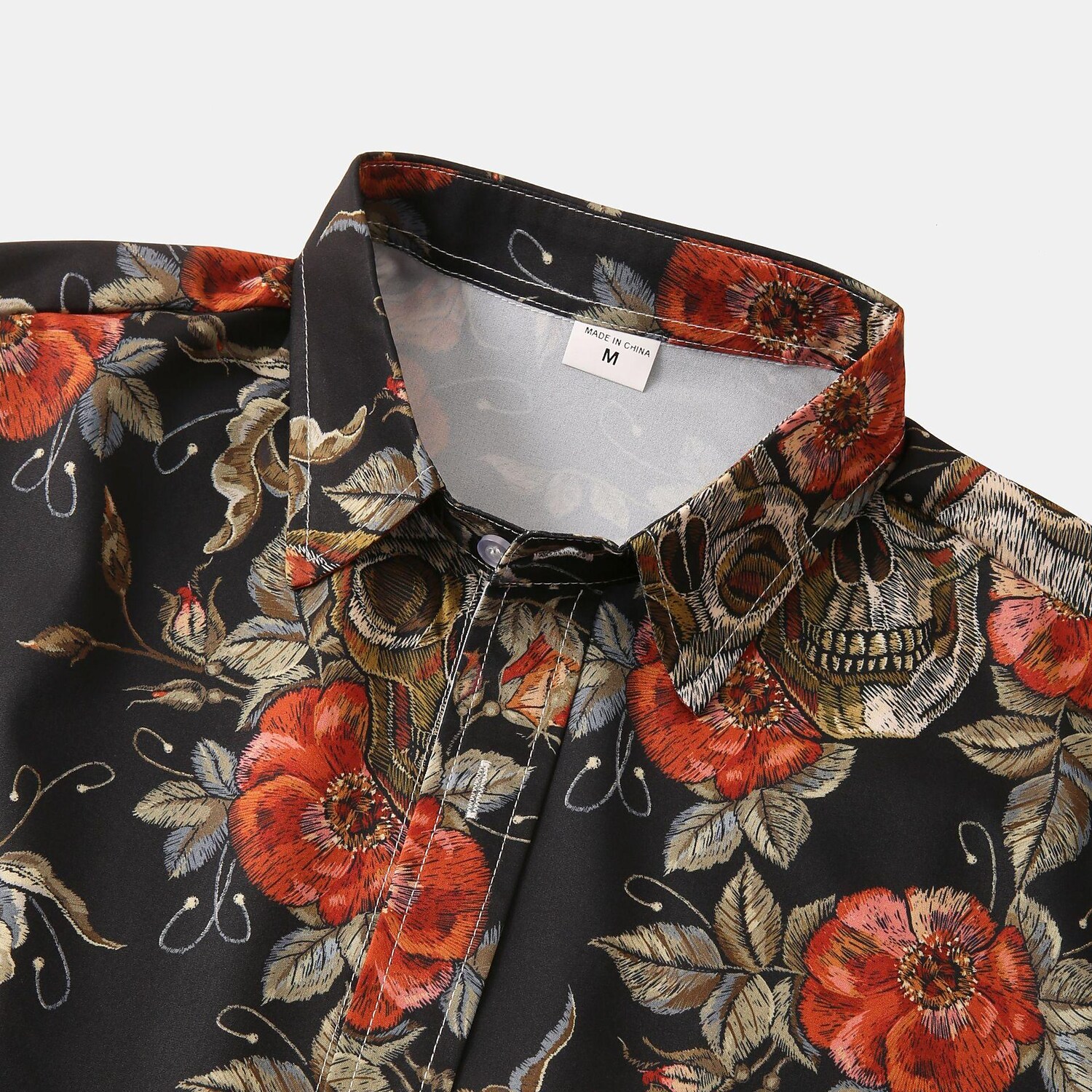 Men's Floral And Skull Print Beach Shirt Short Sleeve Casual Retro