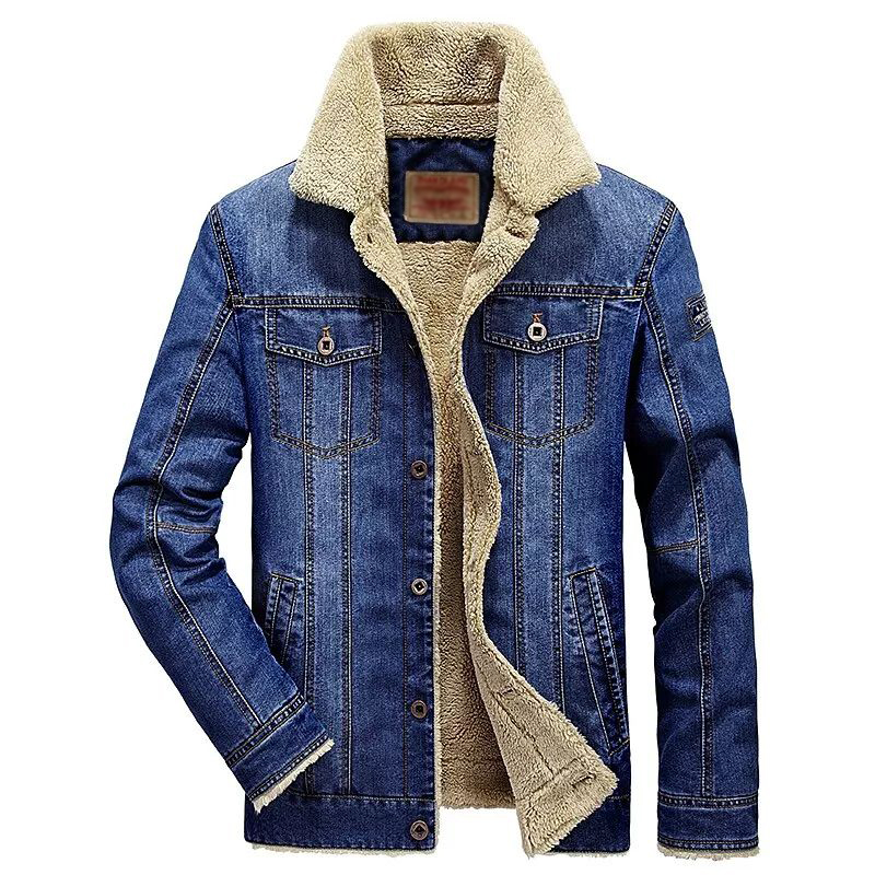 Men's Denim Faux Sherpa Lined Trucker Jacket Vintage Style