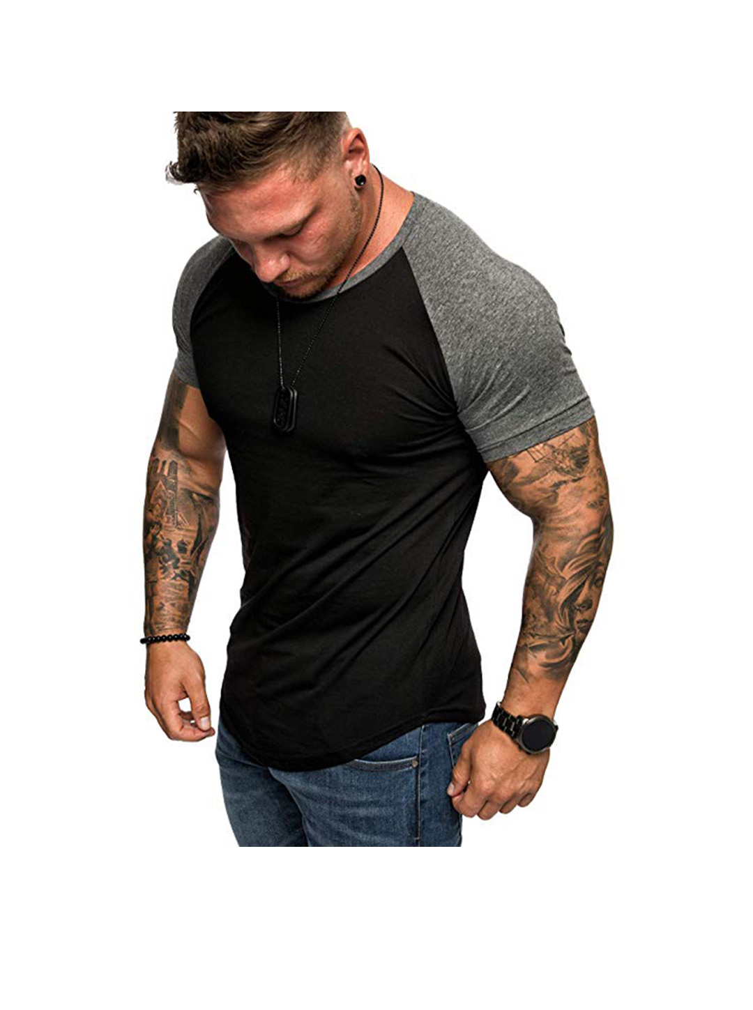 Men's Raglan Sleeve Color Block Short Sleeve T-Shirt Soft Breathable
