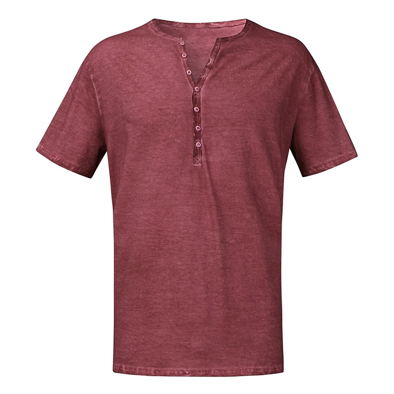 Men's Solid Color Henley Casual Short Sleeve T-shirt