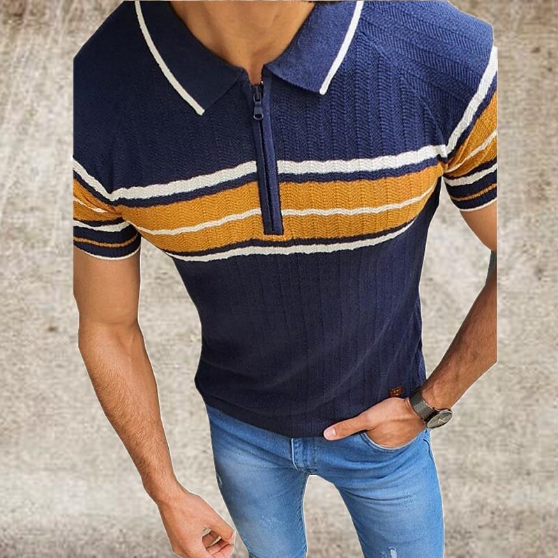 Men's Golf Shirt Striped Graphic Turndown Casual Daily Zipper