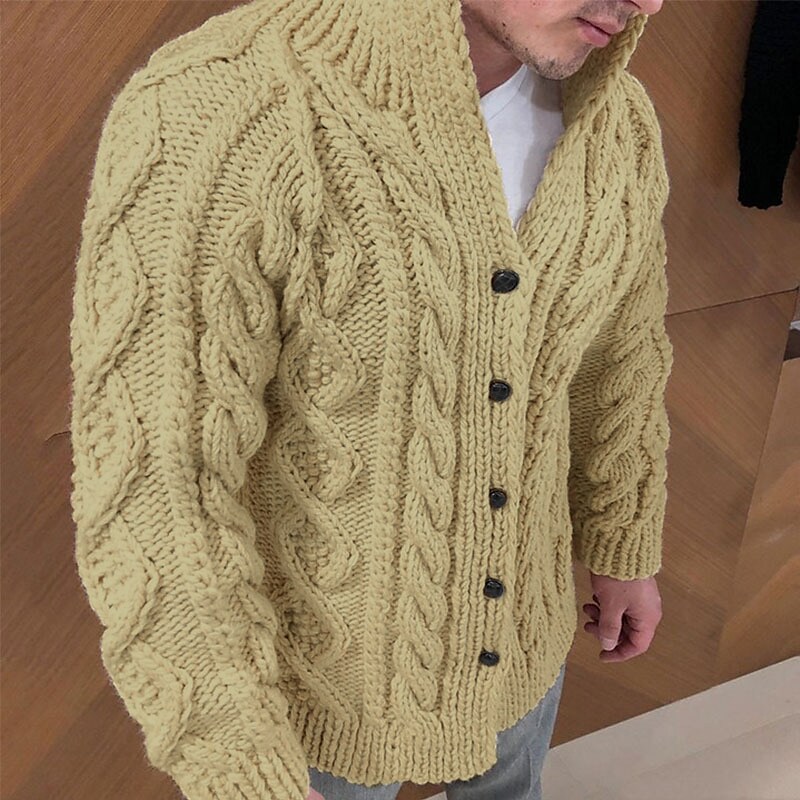 Men's Solid Color Stand Collar Cardigan