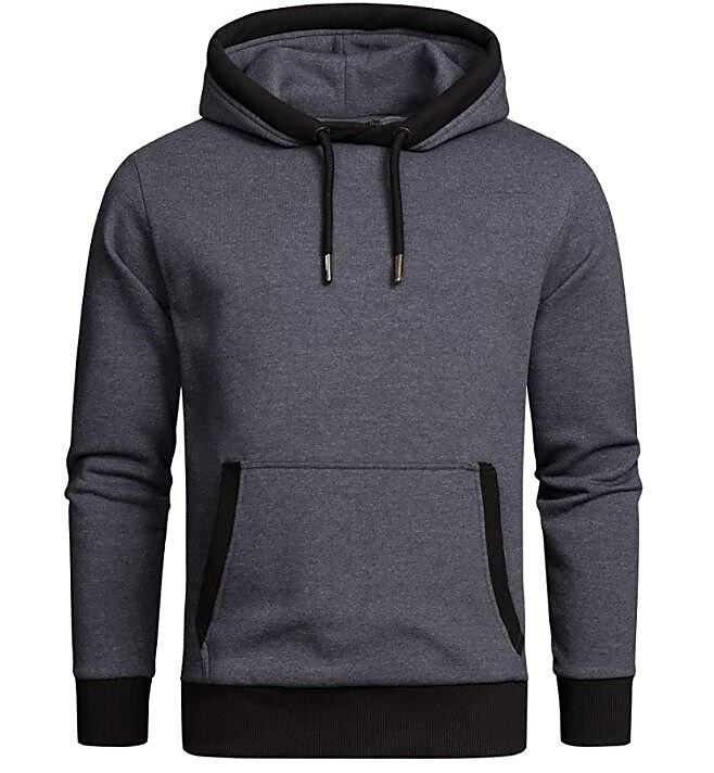 Men's Solid Fleece Pullover Hoodie With Contrasting Details