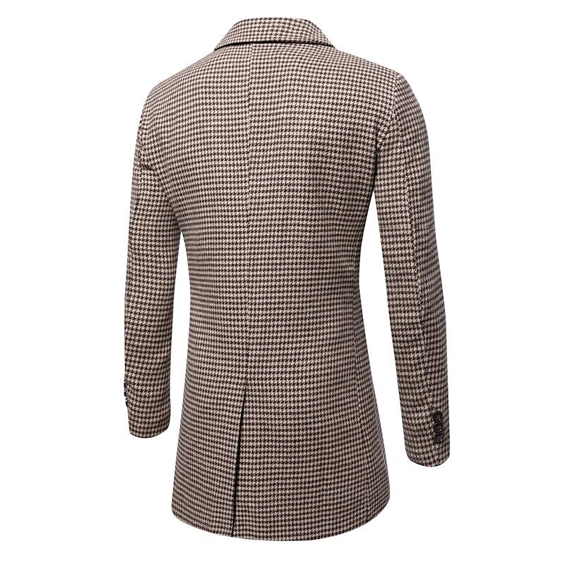 Men's Mid-Length Double-breasted Houndstooth Coat