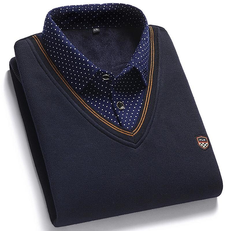 Men's Fleece Patchwork Fake Two Piece Knit Sweater