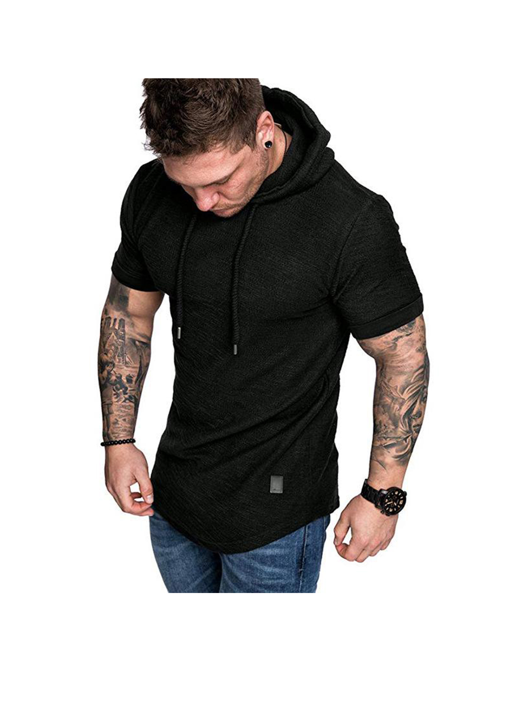 Men's Textured Solid Color High Quality Short Sleeve Pullover Hoodies Soft Breathable