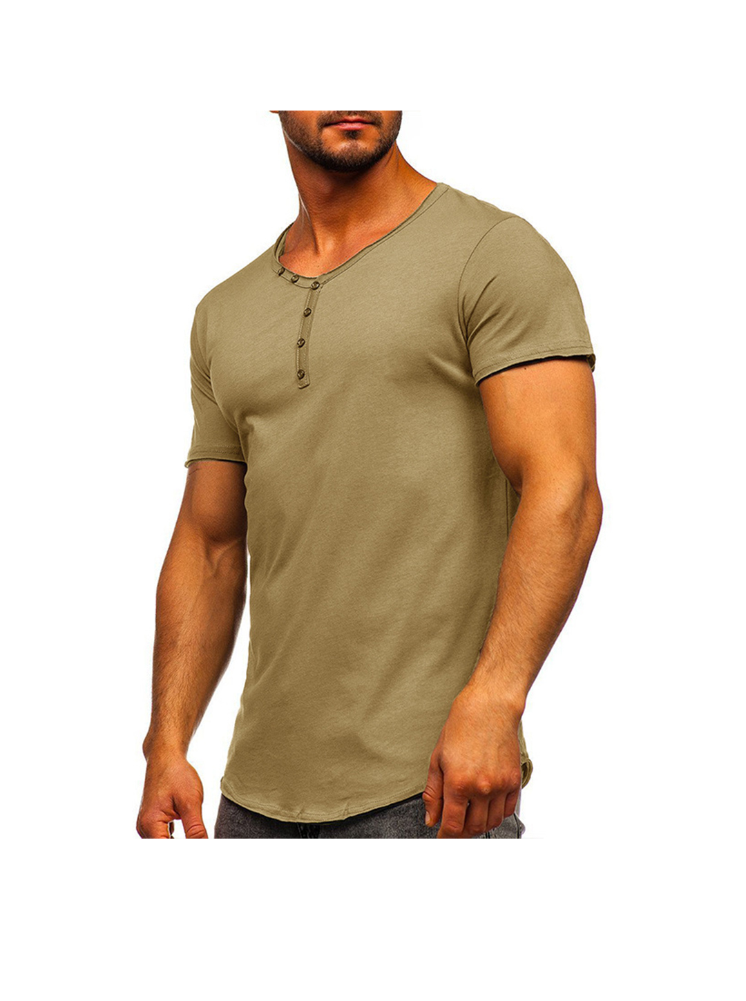 Eddie Solid Color Basic Henley T-shirt