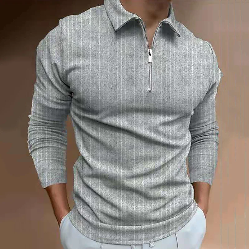 Men's non-printing Striped Solid Color Classic Collar Golf Shirt