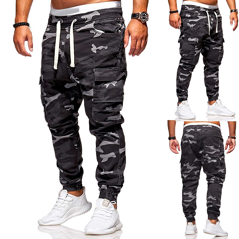 Men's Drawstring Elastic Waist Camouflage Sweatpants Sporty Jogger With Multiple Pockets