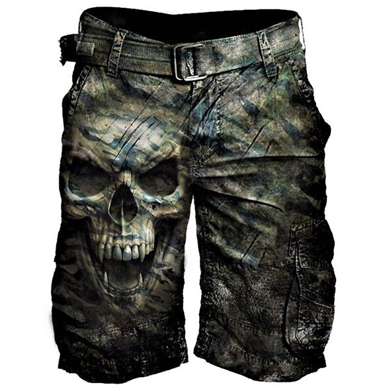 Men's 3D Print Multiple Pockets Cargo Work Shorts (Belt is not included)