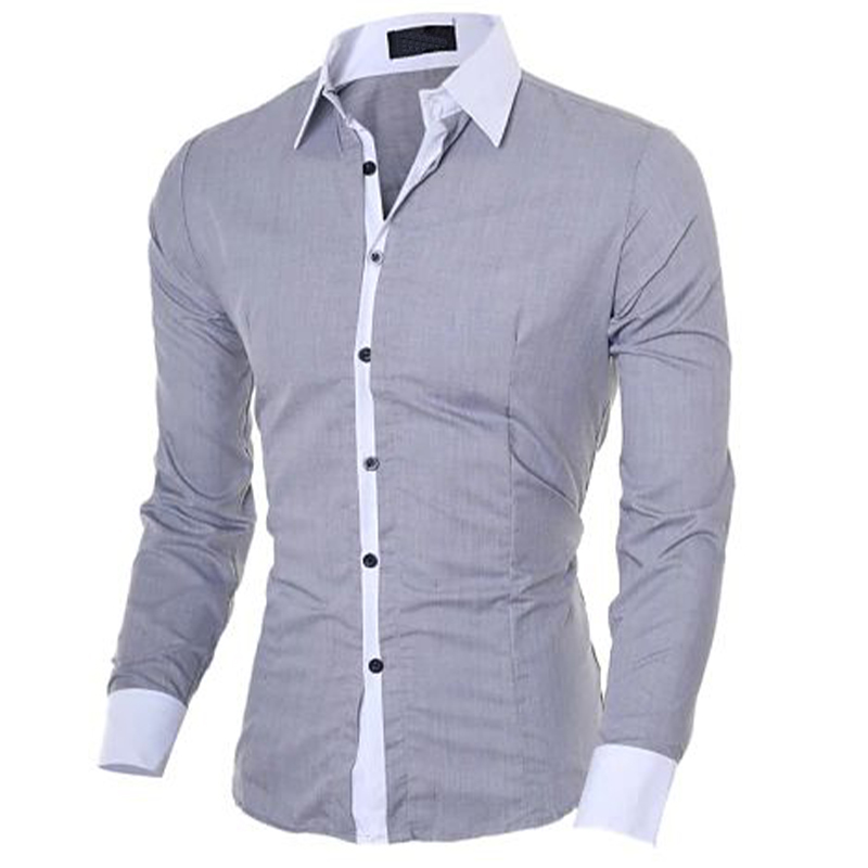 Men's Contrasting Solid Color Classic Long Sleeve Shirt