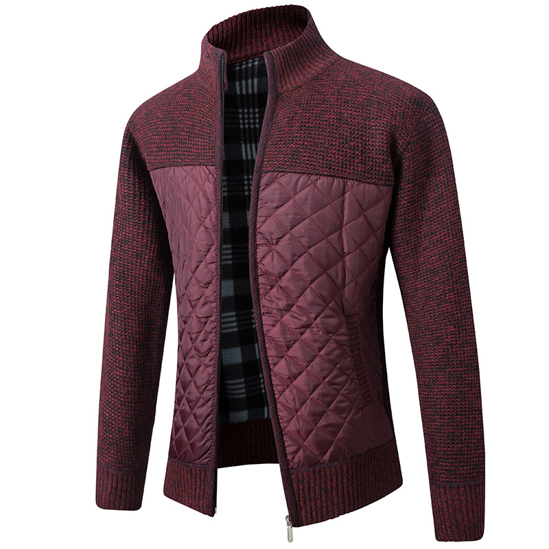 Men's Color Block Stand Collar Full Zipper Cardigan
