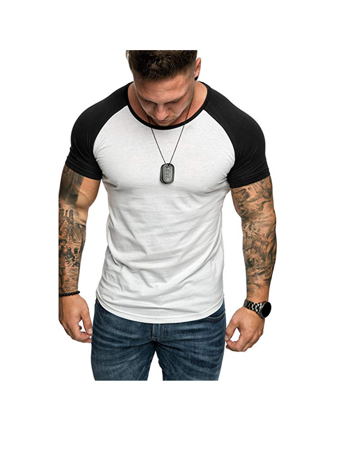 Men's Raglan Sleeve Color Block Short Sleeve T-Shirt Soft Breathable