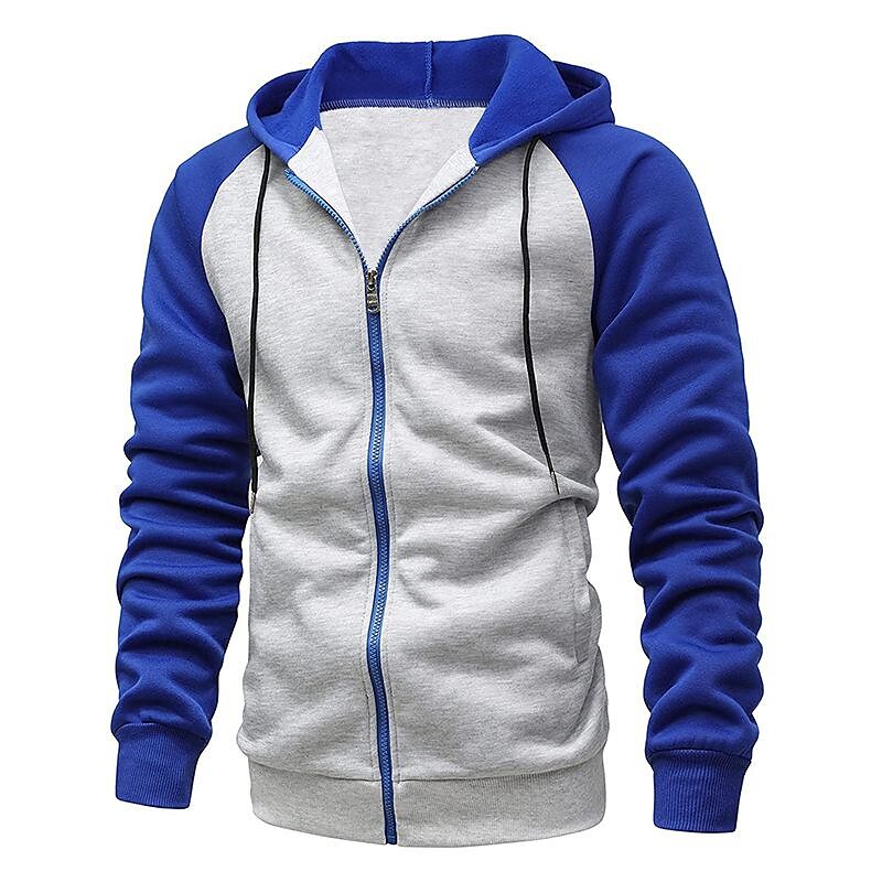 Men's Contrast Color Zip-up Hooded Fleece Cardigan Sweatshirt