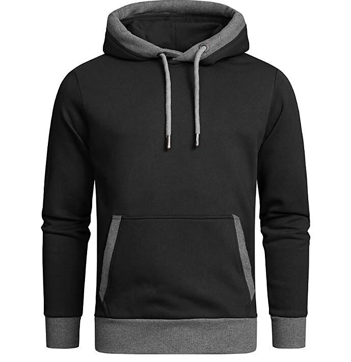 Men's Solid Fleece Pullover Hoodie With Contrasting Details