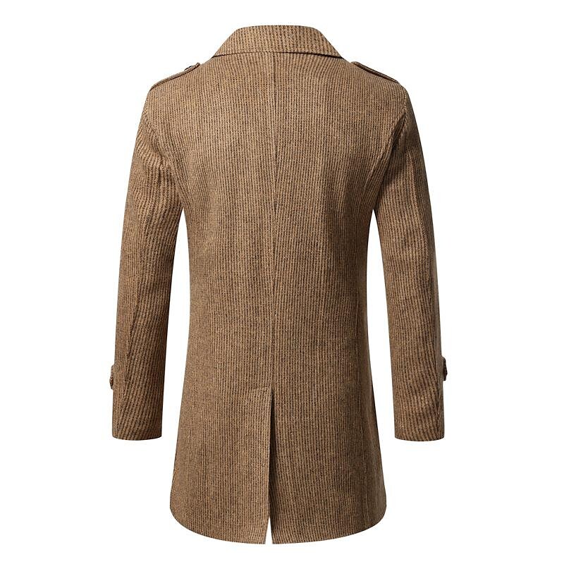 Men's Mid-Length Double-breasted Pinstripe Coat