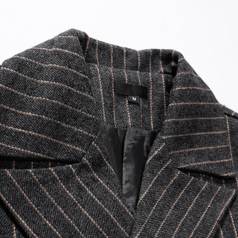 Men's Mid-Length Double-breasted Striped Coat